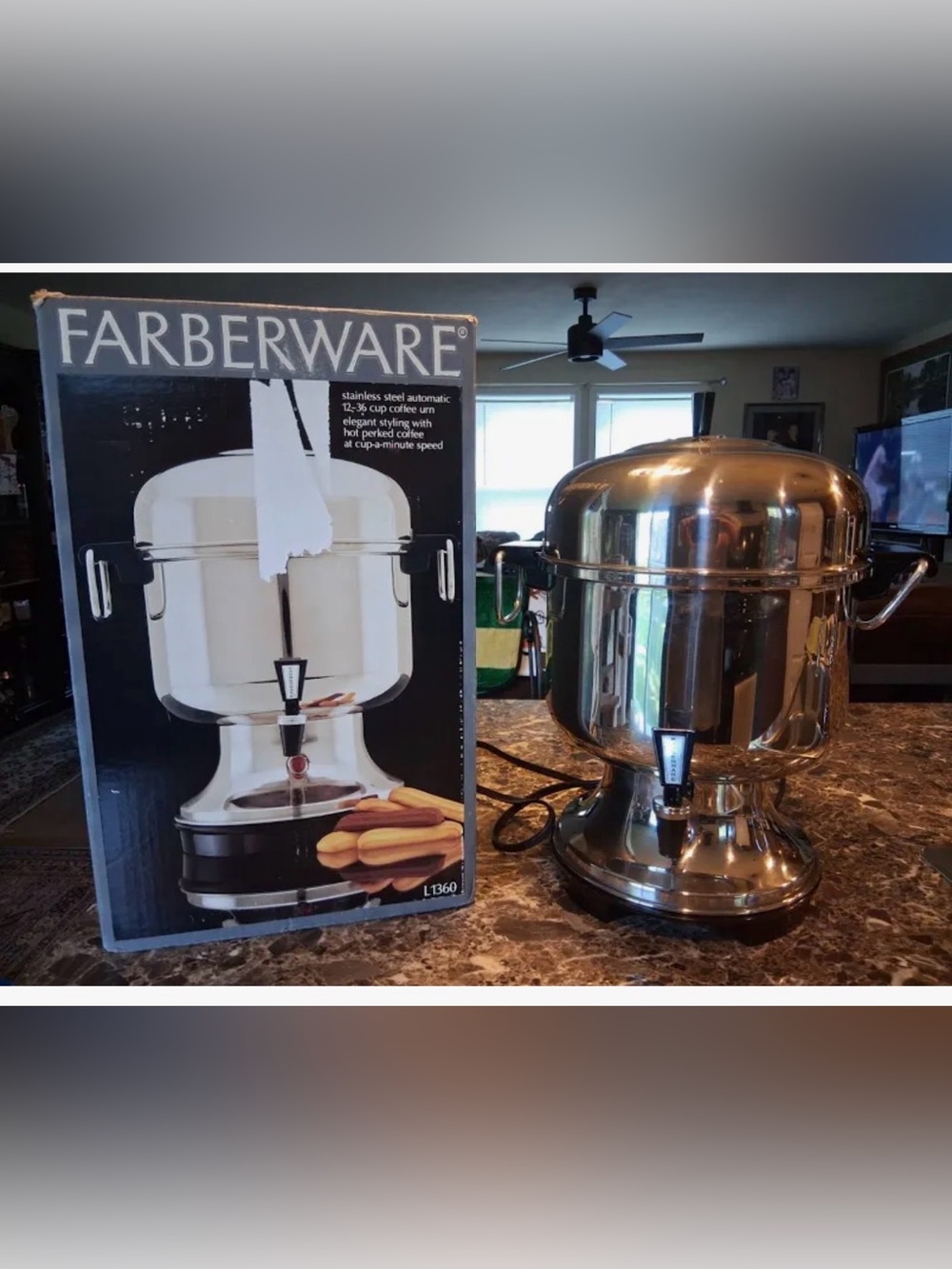 ☕️Vintage Farberware L-1360 Stainless Steel Coffee Urn 12-36 Cup Original Box☕️